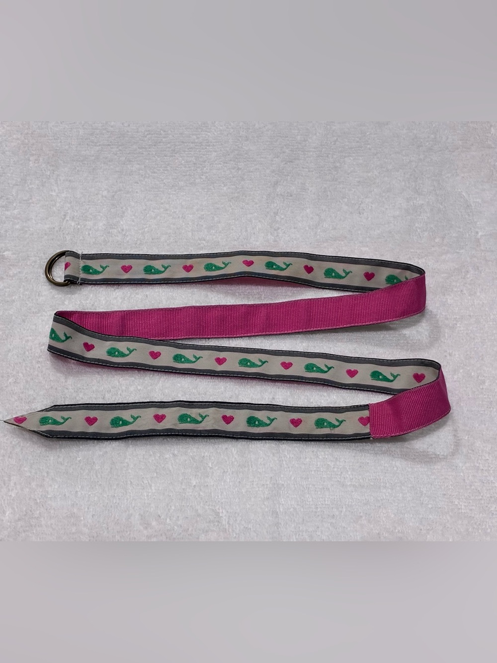 Vintage Preppy Pink & Green Whale D-Ring Ribbon Belt 46"